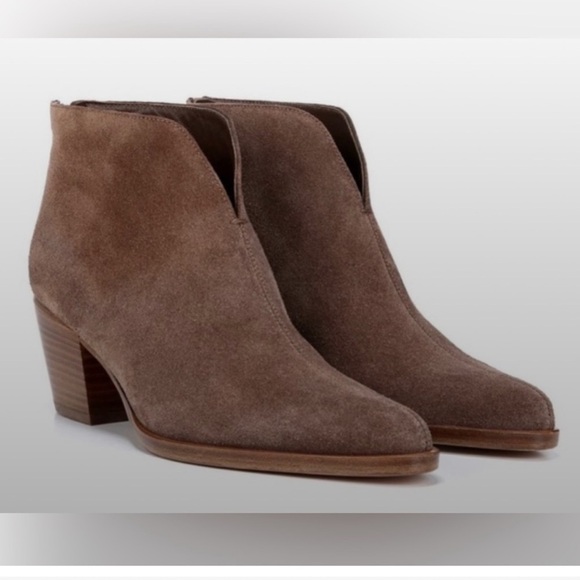 Vince- Havana Notch Suede Ankle Booties- Walnut- 9 - Picture 1 of 12